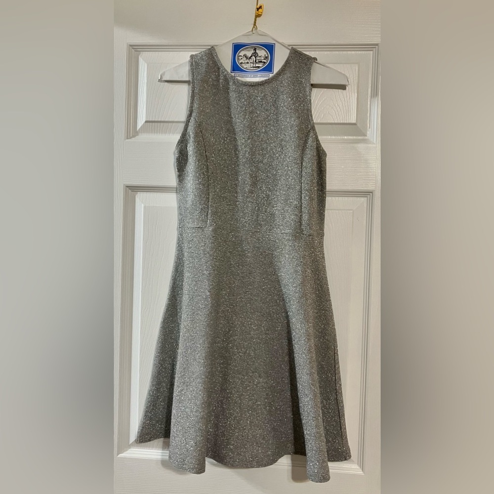 Ruby & Bloom Metallic Silver Fit and Flare Dress Keyhole - Girls 16/ Women’s XS